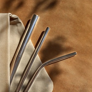 Kit de pailles réutilisables en métal, pailles droites et coudées en acier inoxydable avec outil de nettoyage - Product Image 6