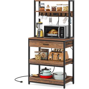 Soporte para Horno de Microondas de 5 Niveles con Tomas de Corriente, Estante de Cocina con Cajón y Estantes Deslizantes, Solución de Almacenamiento para Cocina - Product Image 1