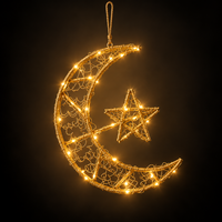Petite guirlande lumineuse en forme de croissant de lune et d'étoile pour l'Aïd du Ramadan, avec cadre en fil d'or tressé et LED blanc chaud, pour la décoration de la maison