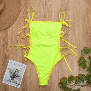 Nuevo Traje de Baño de una Pieza para Mujer, Color Sólido, Sexy, con Cordones, Moda, Venta al por Mayor, en Stock - Product Image 5