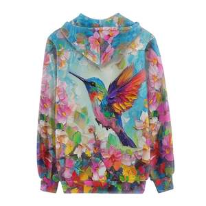 Sweat à capuche zippé pour femme, motif oiseaux adorables, hiver, imprimé en relief, épais, tendance, haute qualité, vente chaude - Product Image 1