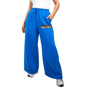 Pantalones acampanados de calidad superior para mujer, de algodón 100% pantalones holgados, transpirables, con estampado de logotipo personalizado, estilo informal - Product Image 1