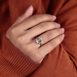 Three Stone Elongated Baguette Lab Grown Diamond Engagement <b>Ring</b> 14K Gold Minimalist Bridal Wedding <b>Ring</b> Manufacturer Supplier - Product Image 4