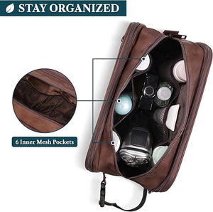 Genuine Leather Wholesale Shaving Pouch Organizer Travel Pouch Beauty Zipper Cosmetic <b>Bags</b> Women's Makeup <b>Bag</b> Men's Toiletry <b>Bag</b> - Product Image 4