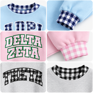 Sudadera Oversize Personalizada para Mujer con Cuello Alto, Apliques de Letras a Cuadros, Bordado, Estilo Casual para Hermandades, Venta al por Mayor, Marca Privada - Product Image 5