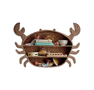 Cute crab seagrass wall shelf kid handwoven rattan wicker shelves nursery <b>toy</b> organizer <b>storage</b> <b>basket</b> decor wholesale online sh - Product Image 1