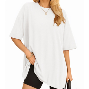 T-shirt de luxe pour femme de haute qualité, 100 % coton épais et couleur unie, broderie personnalisée surdimensionnée pour le fitness et l'été - Product Image 5