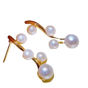 ต่างหูมุกน้ำจืดทรงเรขาคณิต แนะนำขนาดไล่ระดับสี  เครื่องประดับดีไซน์เฉพาะกลุ่ม - Product Image 3