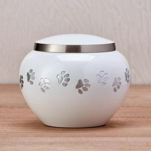 White Finish Odyssey Cremation <b>Urn</b> With Paw Print Design Bend Customizable Metal Lid For Animal Ashes Keepsake Pet <b>Urns</b> Funeral - Product Image 1