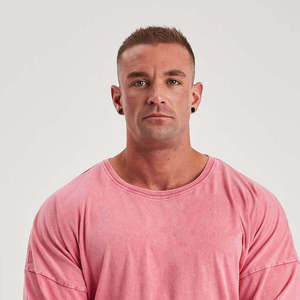 Camiseta de algodón rosa oversize para hombre, manga corta, cuello redondo, estilo casual, tejido de punto, color liso, corte lavado - Product Image 4
