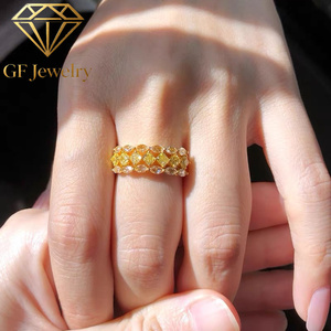 Bague éternité rétro en or jaune 14 carats avec diamant jaune taille coussin de 1,26 ct, sertie de diamants taille marquise, bijoux antiques - Product Image 5