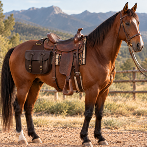 Sac de selle pour cheval western |   Pochette de rangement en cuir double face avec sangles réglables pour l'équitation et les voyages en plein air - Product Image 2