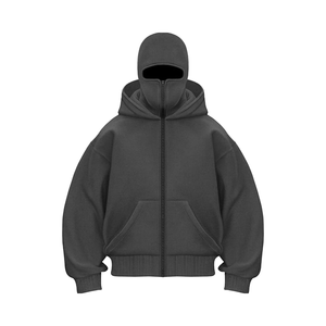 Blouson polaire coupe-vent pour homme avec cagoule intégrée et double capuche zippée, anti-boulochage, pour l'hiver, coupe ample, motif uni - Product Image 1