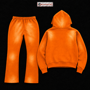 Ensemble de survêtement orange personnalisé pour homme, sweat à capuche zippé avec empiècements blancs contrastants, pantalon évasé, ensemble deux pièces de sport, vente en gros OEM Streetwear - Product Image 6