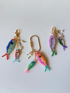 Traditional Artisan Embroidered <b>Keychain</b> with Colorful Seed Bead Decoration - Product Image 2