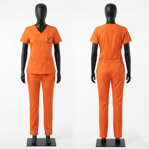 Premium Quality Unisex <b>Scrub</b> Uniform Poly Cotton Stretch Canvas 180 GSM Orange V Neck Top <b>Trousers</b> Hospital Use Custom Screen - Product Image 1