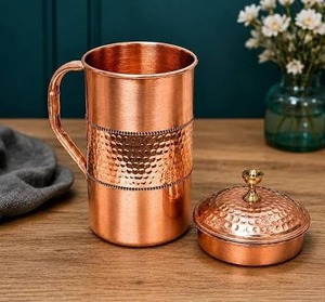 Mug vintage en cuivre martelé avec couvercle et poignée, tasse droite, gobelet, vaisselle en métal, carafe en cuivre pur pour accessoires de cuisine - Product Image 1