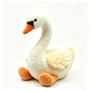 Peluche de cisne blanco esponjoso, Peluche de cisne con pico y patas naranjas, Peluche de cisne realista, Peluche de cisne sentado - Product Image 4