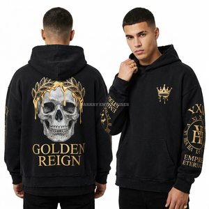 เสื้อฮู้ดกราฟิกม้าโครงกระดูกมีปีก 350GSM สีเขียวฟอกกรด สไตล์สตรีทแวร์ผู้ชาย แขนเสื้อแบบเลเยอร์ ผลิตจากโรงงาน - Product Image 5
