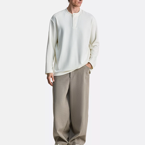 <b>Men's</b> White <b>Long</b> <b>Sleeve</b> <b>Henley</b> Pullover Regular Fit Knitted Cotton Breathable Minimalist Style Autumn Wear - Product Image 3