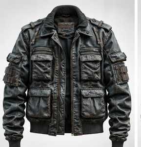 TACTICAL <b>LEATHER</b> <b>JACKET</b> FOR <b>MEN</b> WITH TURN DOWN COLLAR - Product Image 6