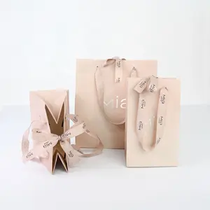 OEM Boutique Reusable Custom Logo Printing Luxury Jewelry Gift Packaging Gift Shopping Coated Paper Bags with Logo and Bow Tie