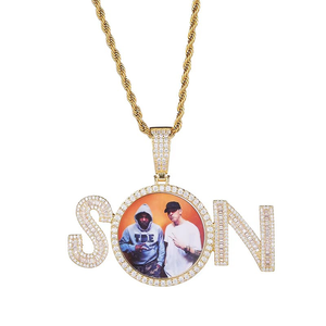 Gold Plated Custom SON Medallion Pendant Necklace Hip Hop Jewelry Personalized <b>Memory</b> Frame Lab Grown Pendant <b>Gift</b> for Women - Product Image 1