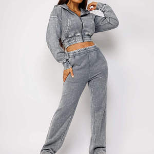 <b>Top</b> Quality Four Way Stretch Lightweight Tracksuit Distressed Boxy <b>Crop</b> <b>Top</b> Hoodie Set <b>Rhinestone</b> Acid Washed 2026 Slim Fit - Product Image 5