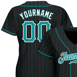 Black Aqua Pinstripe Teal White Baseball Jersey for Men Button Down Team Uniform Breathable Lightweight <b>Athletic</b> Sports Apparel - Product Image 3