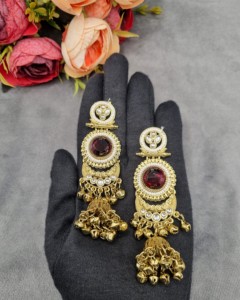 Ethnic Chandbali Ghungroo Jhumka Chandelier Earrings Antique Gold Plated <b>Artificial</b> <b>Jewellery</b> For Women Festive Wear Collections - Product Image 2