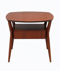 Midcentury Teak Wood <b>Bedside</b> <b>Table</b> Curved Top Nightstand for Bedroom - Product Image 1