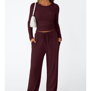 Women's <b>Set</b> Comfortable 2-piece Summer <b>Set</b> Loose Casual Solid Color Crew Neck Short-sleeved Elastic Knitting Fabric Women's <b>Sets</b> - Product Image 5