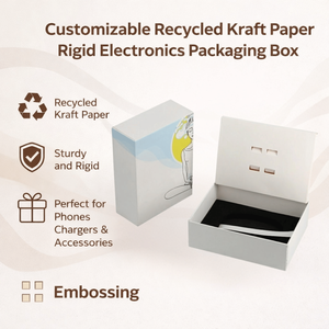 Boîte d'emballage rigide pour électronique en papier kraft recyclé personnalisable |   Boîte robuste pour téléphones, chargeurs et accessoires avec gaufrage - Product Image 5