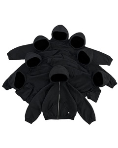 Sudadera con capucha de corte corto de peso pesado personalizada 500gsm sudaderas con capucha de dobladillo crudo color sólido punto de contraste sudadera con cremallera - Product Image 1