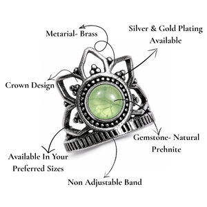 Moonleaf Prehnite Lotus Crown <b>Ring</b> <b>Silver</b> Plated Brass Bezel Setting Bohemian Style Natural Gemstone Artisan Jewelry - Product Image 2