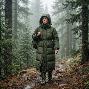 Manteau long matelassé unisexe vert olive avec capuche, style doudoune épaisse, chaud pour l'hiver, streetwear d'extérieur, personnalisable - Product Image 6