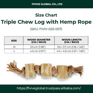 Three Solid Coffee Wood Logs Combined With Hemp Rope Design to Encourage Healthy Chewing, Dental Care, And Long-Lasting Play - Product Image 3