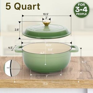 Olla de hierro fundido esmaltado de 5QT en verde degradado con dos guantes de silicona para sopas y caldos - Product Image 6