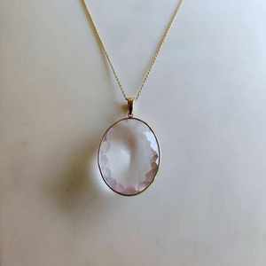 Colgante de oro de 14 quilates con cuarzo rosa natural de corte ovalado de 22x28 mm, joyería fina de moda para mujer, proveedor mayorista de joyería de oro premium. - Product Image 2