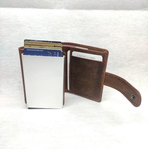 Genuine Leather RFID Blocking <b>Metal</b> Pop up Push Button Credit Card Holder <b>Wallet</b> Crazy Horse Cowhide Purse Man Custom Wholesaler - Product Image 5