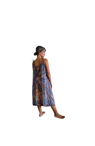 Women Rayon Boho Tie Dye Midi Dress Sleeveless Spaghetti Strap Round Neck Blue Brown Casual Beach Wear - Product Image 3