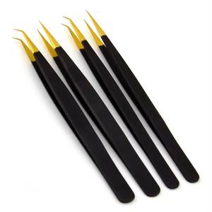 Ensemble de pinces à cils de précision Morje Surgical, manche noir, pointe dorée, acier inoxydable, 10 mm, prise fine pour extension de cils - Product Image 2