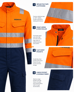 Orange Navy Blue High Visibility <b>Waterproof</b> Anti-Bacterial Spandex Reflective Heavy Duty Unisex Work Coverall Cargo Pockets - Product Image 6