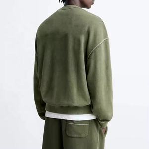 Sudadera de Algodón con Lavado Ácido Personalizada OEM, Sudadera de Cuello Redondo de Felpa Francesa sin Forro de Alta Calidad para Hombre - Product Image 3