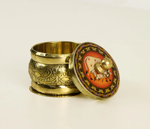 Brass pichwai Art Eco friendly Durable Sindoor Dibbi indian wedding <b>Bride</b> Pooja Room use traditional KumKum <b>Box</b> - Product Image 6