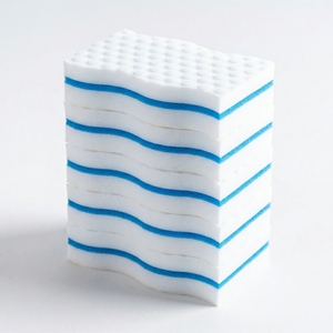 Éponge de nettoyage en mélamine double face pressée à chaud, durable, antibactérienne, en forme de S - Product Image 1