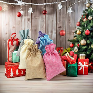 ถุงผ้ารูดเชือกสำหรับคริสต์มาส ทำจากปอกระเจาและผ้าฝ้ายธรรมชาติ สำหรับตลาดและห้างสรรพสินค้า - Product Image 6