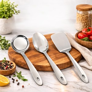 Ensemble d'ustensiles de cuisine en acier inoxydable, 3 pièces – Louche, cuillère ajourée et spatule |   Outils de cuisine durables résistants à la rouille |   Argent - Product Image 5