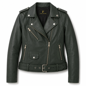 Veste en cuir de mouton vert Furat Leathers, écologique, séchage rapide, broderie 3D, matelassée, respirante, hiver, femme - Product Image 1