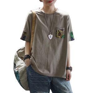 Camisetas de punto de gran tamaño 100% GSM prelavadas de algodón peinado 160 personalizadas para mujer cuello Regular Fit Casual Jersey estampado bordado - Product Image 2